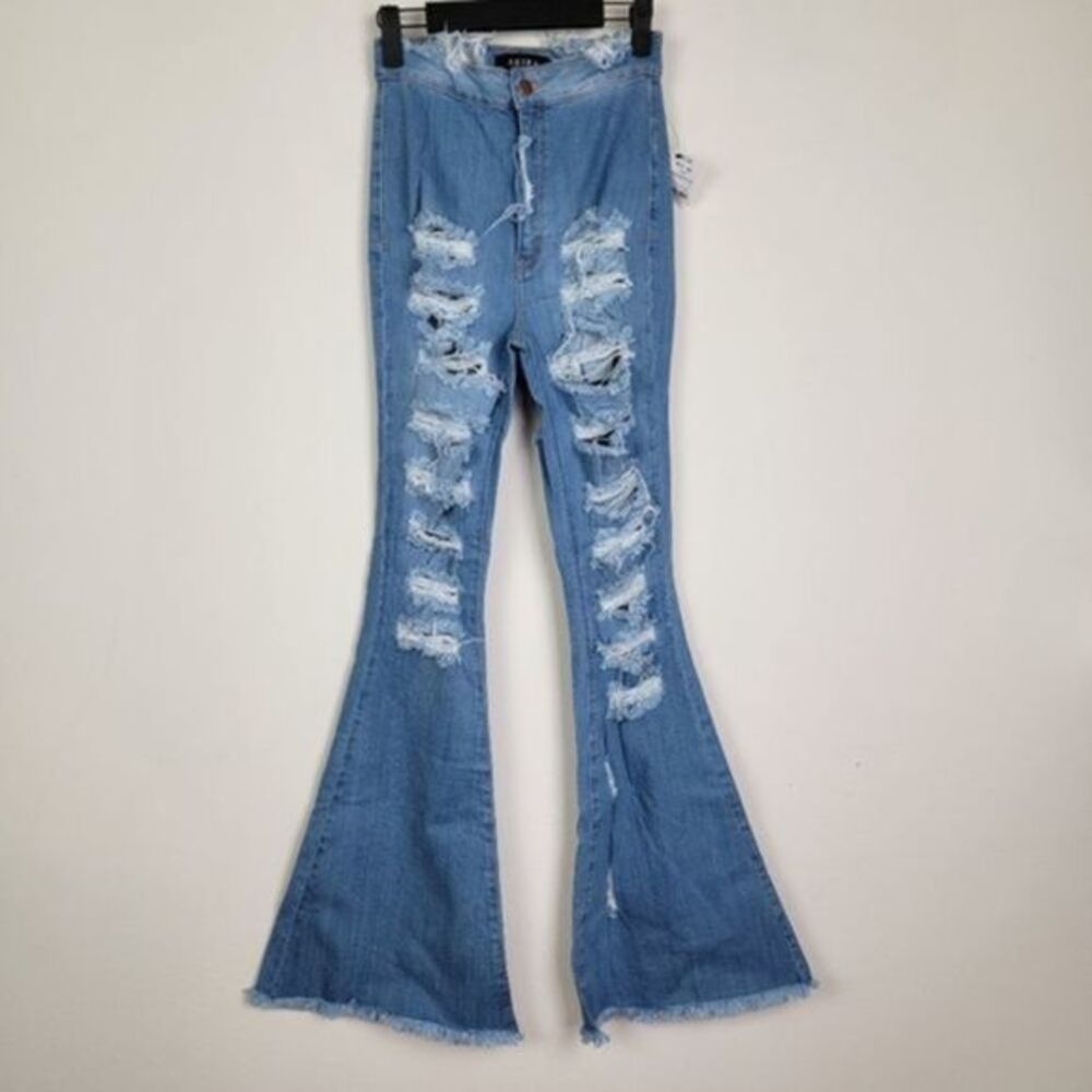 Akira Alexa distressed flare jeans pants destroy blue denim size 5